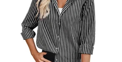Astylish Womens V Neck Roll up Sleeve Button Down Blouses Tops