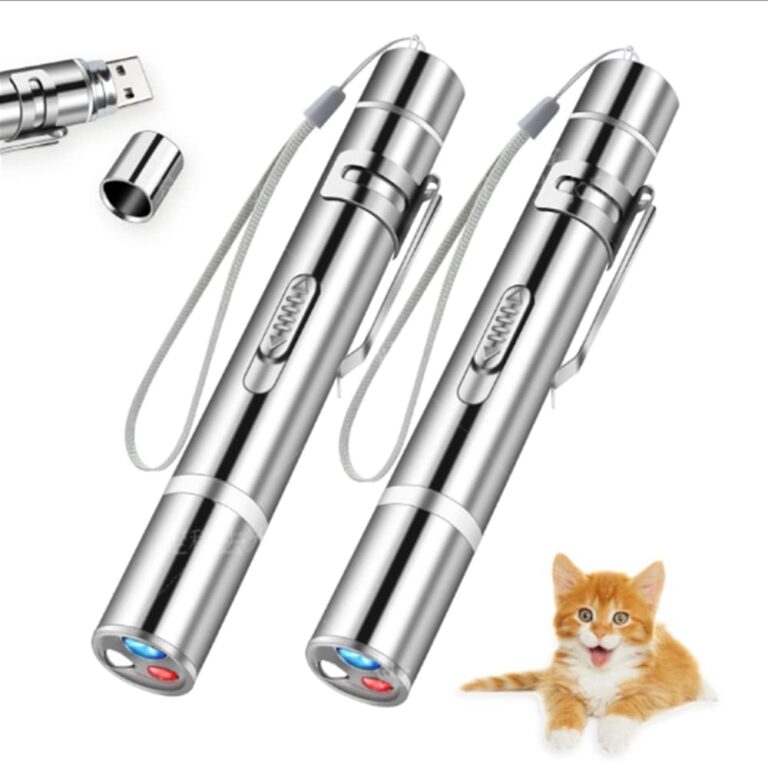 2 Pcs Cat Toy Laser Pointer Fun Playing Training Indoors Interactive Toys Presentation Clicker Pointer Teaching Pen USB Recharge 7 Adjustable Patterns Pet Chase Toy (Double)