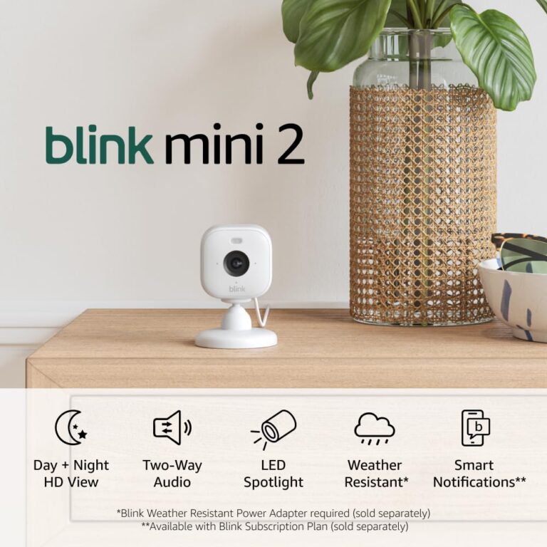 Blink Mini 2 — Home Security & Pet Camera with HD video, color night view, motion detection, two-way audio, and built-in spotlight — 1 camera (White)