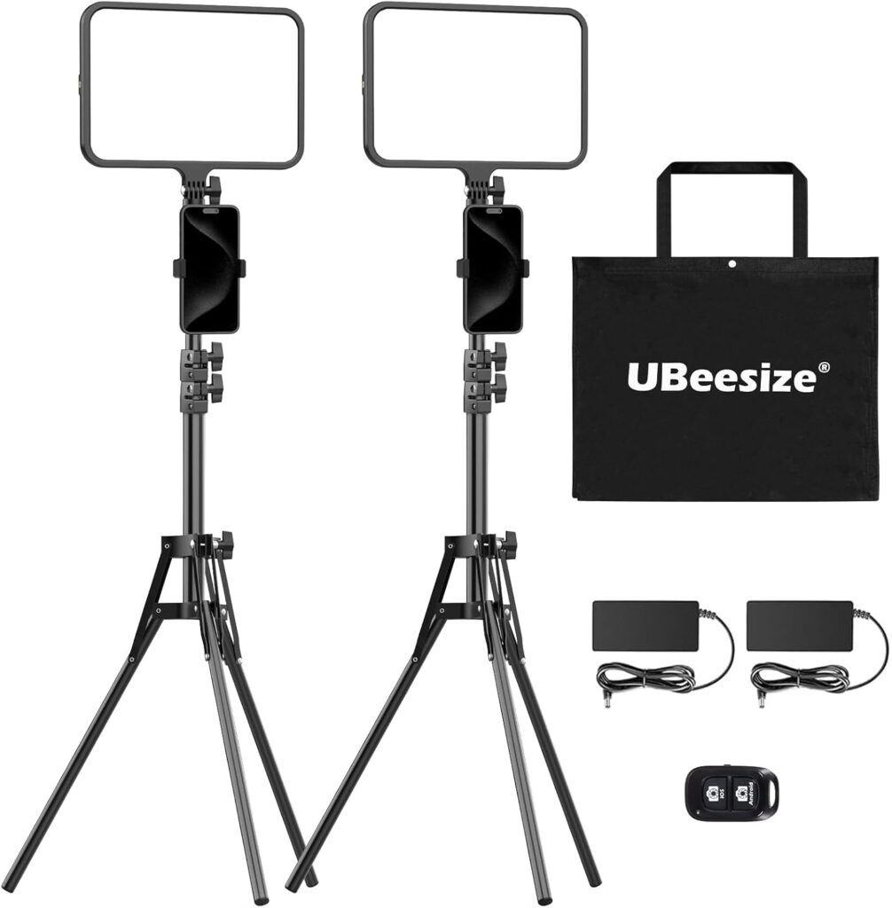 UBeesize 2 Pack LED Video Light Kit, Photography Lighting, 13″ Studio Lights with 65″ Tripod Stand and Phone Holders, Podcast Lighting for Video Recording,Tiktok,YouTube UBeesize 2 Pack LED Video Light Kit, Photography Lighting, 13″ Studio Lights with 65″ Tripod Stand and Phone Holders, Podcast Lighting for Video Recording,Tiktok,YouTube