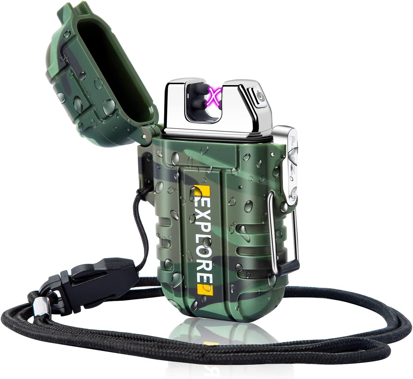 LcFun Waterproof Electric Dual Arc Lighter USB Rechargeable Outdoor Windproof Flameless Plasma Lighters for Camping, Hiking, Adventure, Survival Tactical Gear Stocking Stuffers Gifts for Men