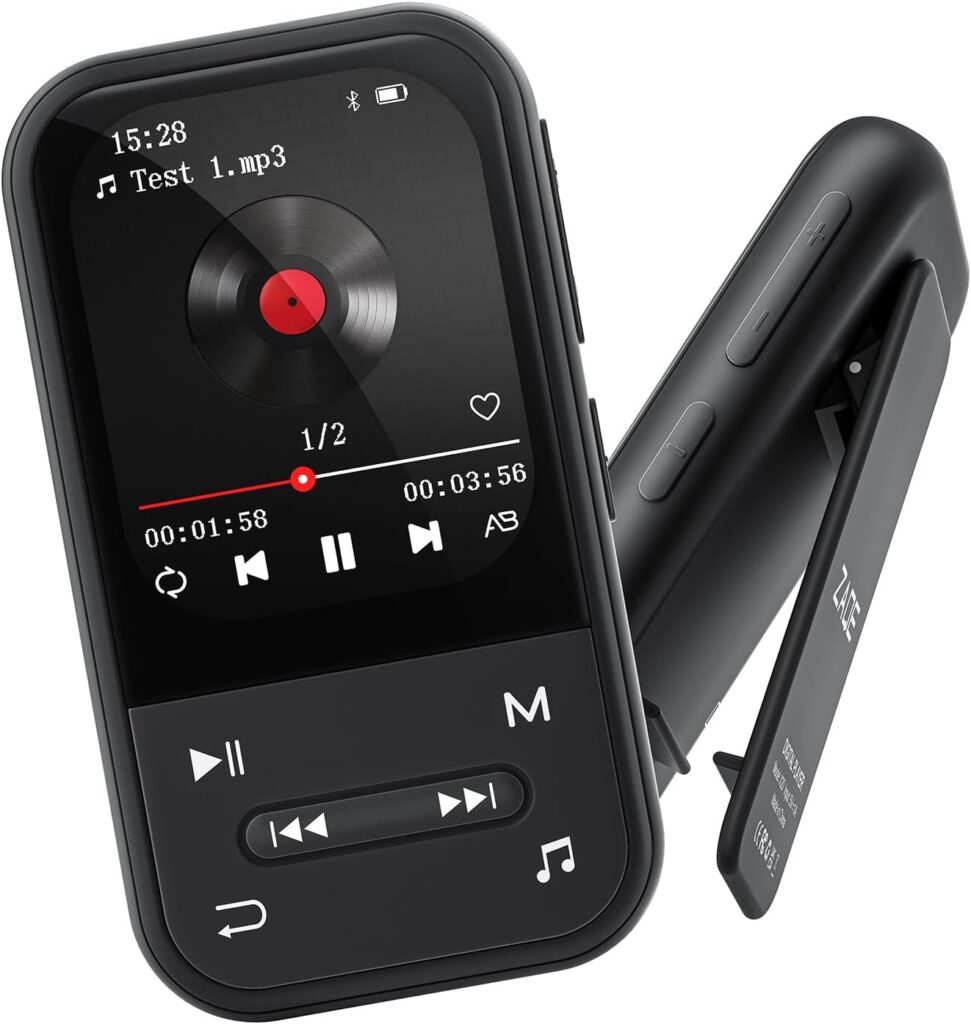 128GB MP3 Player – Clip MP3 Player with Bluetooth 5.3, Portable Music Player with FM Radio, Voice Recorder, Pedometer, Mini Design Ideal for Sport, Earphones Included (Clip Player)