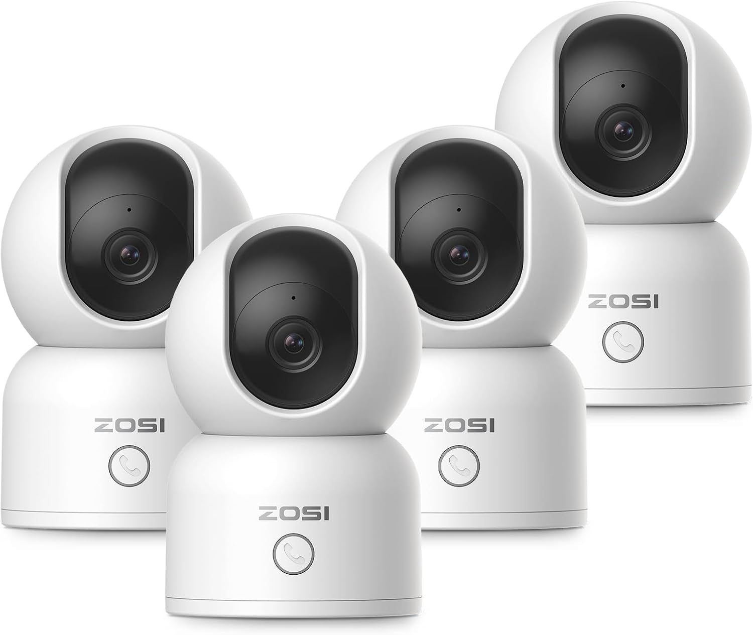 ZOSI 2K Indoor Pan/Tilt Security Camera, 4 Pack C518 360 Degree Baby Pet Monitor, 2.4G/5G Dual-Band WiFi Smart Home Cam with Phone App,2 Way Audio, Cloud & Memory Card Storage, Plug-in