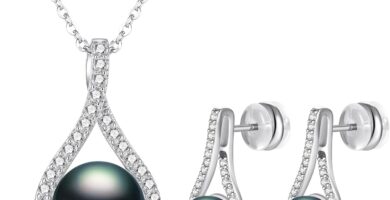 Pearl Necklace and Earring Set for Women- 925 Sterling Silver Adjustable Jewelry Set, White Gold /14K Gold Plated Infinity Black White Pearl Jewelry Set Anniversary Birthday Gifts for Her