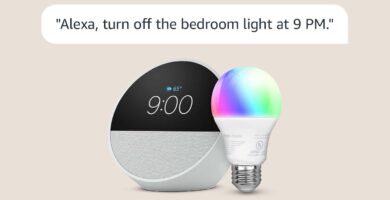 Echo Spot with Amazon Basics Smart Color Bulb