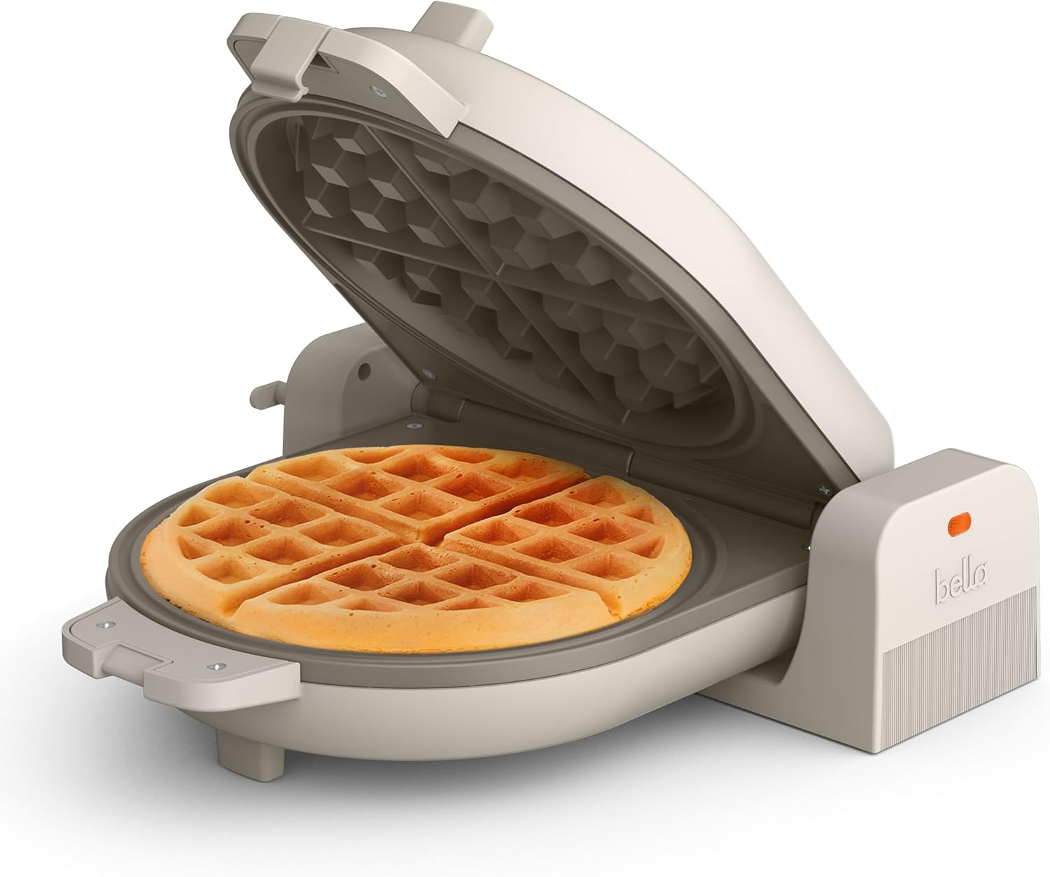 bella Flip-n-Store Waffle Maker with EverGood™ Ceramic Nonstick Coating, Fits-anywhere™ Kitchenware, Power Indicator Light, Cool Touch Handle & Cord Wrap, 7” Wide & 1″ Deep Plates, 1000 Watt, Oatmilk
