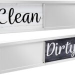 Dishwasher Magnet Clean Dirty Sign, Clean Dirty Magnet for Dishwasher, Rustic Farmhouse Kitchen Decor, Magnetic Dish Washer Sign Indicator, Sliding Rustic Dish Washer Signs, Black & White Wood