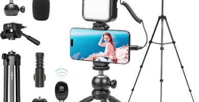 USKEYVISION Vlogging Kit for iPhone Youtuber Starter Kit Content Creator Equipment for iPhone 16/15Pro Max with 59” Extendable Fullsize Tripod, LED Light,Shotgun Mic Video Recording(Vlog K4) USKEYVISION Vlogging Kit for iPhone Youtuber Starter Kit Content Creator Equipment for iPhone 16/15Pro Max with 59” Extendable Fullsize Tripod, LED Light,Shotgun Mic Video Recording(Vlog K4)