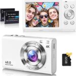Digital Camera, 4K Vlogging Camera for YouTube Autofocus 48MP UHD Cameras for Photography with Anti-Shake, 16X Digital Zoom Point and Shoot Digital Camera with 32GB Card for Teens Adult Beginner-White