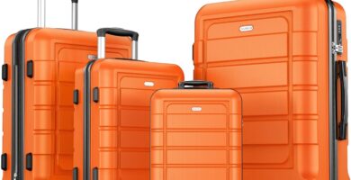 SHOWKOO Luggage Sets Expandable PC+ABS Durable Suitcase Sets Double Wheels TSA Lock 4 Piece Luggage Set Orange