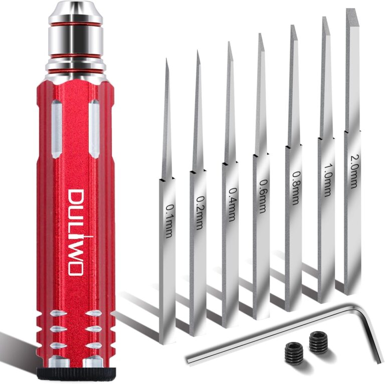 Prime Model Scriber Gundam Resin Carved Scribe Line Hobby Cutting Tool Chisel, Model Chisel with 7 Blades (0.1/0.2/0.4/0.6/0.8/1.0/2.0mm)，for Carving Cutting, Panel line,Scale Model(Red)