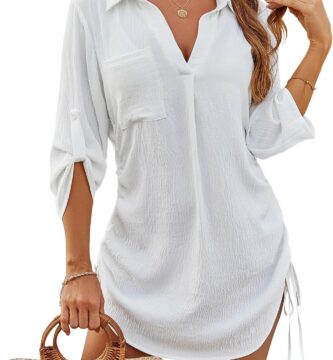 Blooming Jelly Womens Bathing Suit Cover Ups Bikini Swimsuit Coverup Drawstring Beach Dress Shirt