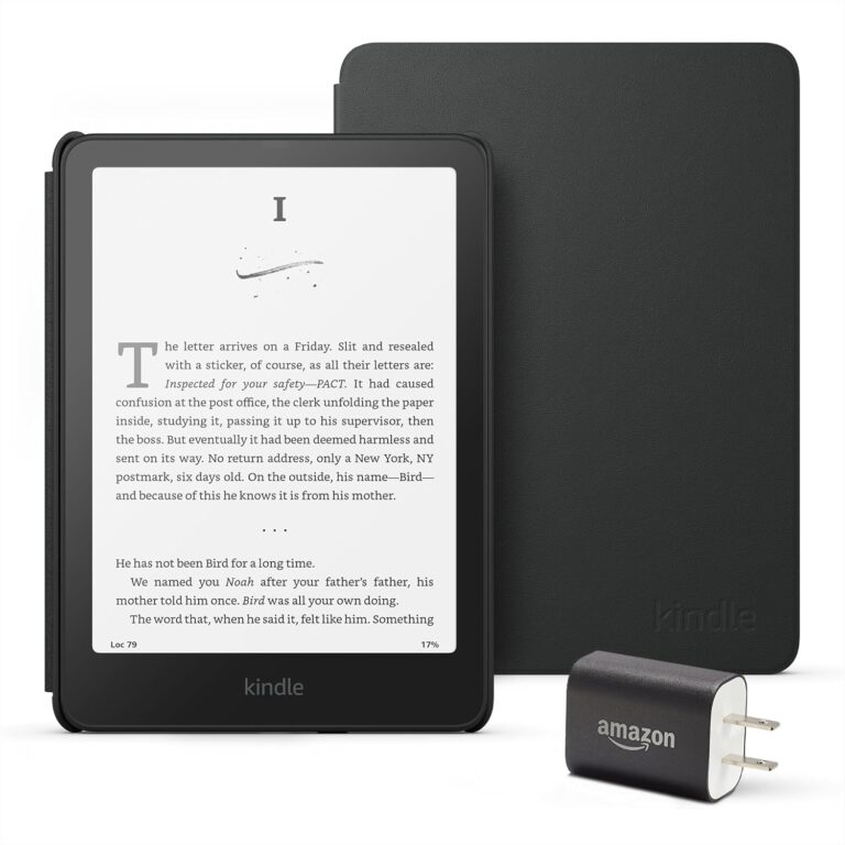 Kindle Paperwhite Essentials Bundle including All-new Kindle Paperwhite (16GB) – Black, Plant-Based Leather Cover – Black, and Power Adapter