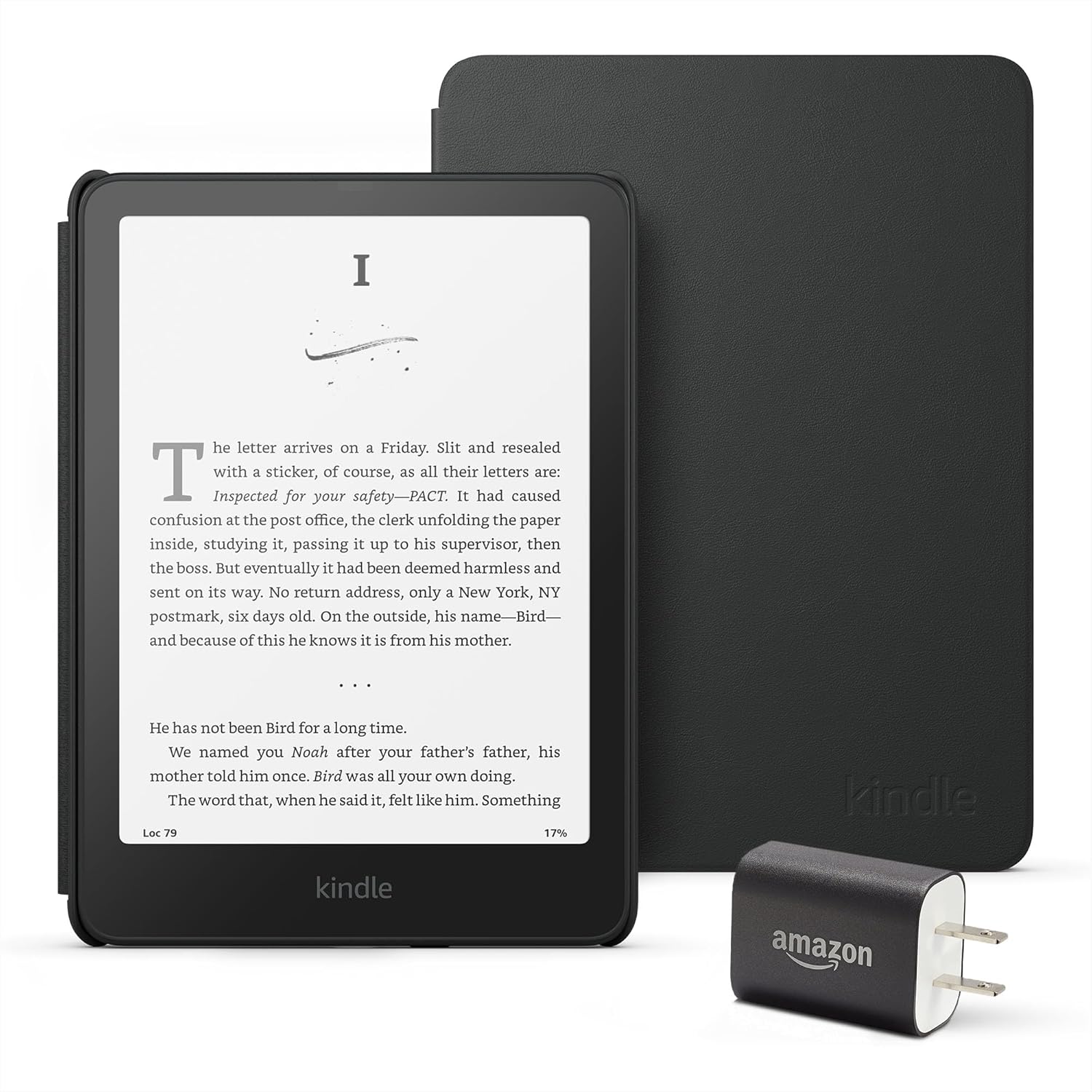 Kindle Paperwhite Essentials Bundle including All-new Kindle Paperwhite (16GB) – Black, Plant-Based Leather Cover – Black, and Power Adapter