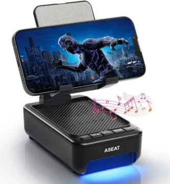 Gifts for Men Women – Cell Phone Stand with Bluetooth Speaker, Phone Holder with Charger (5000mAh), HD Surround Sound for Desk, Stocking Stuffers White Elephant Gift for Adults