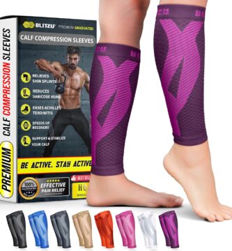 BLITZU Calf Compression Sleeve for Men & Women Footless Compression Socks Support Runners Leg Sleeve Shin Splints Pain Relief