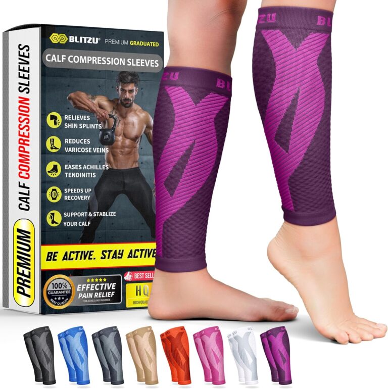 BLITZU Calf Compression Sleeve for Men & Women Footless Compression Socks Support Runners Leg Sleeve Shin Splints Pain Relief