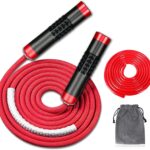 Redify Weighted Jump Rope for Workout Fitness(1LB), Tangle-Free Ball Bearing Rapid Speed Skipping Rope for MMA Boxing Weight-loss,Aluminum Handle Adjustable Length 9MM Fabric Cotton+9MM Solid PVC Rope