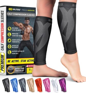 BLITZU Calf Compression Sleeve for Men & Women Footless Compression Socks Support Runners Leg Sleeve Shin Splints Pain Relief