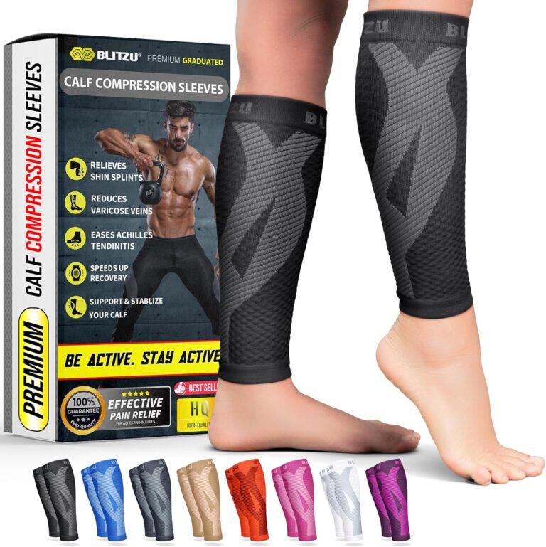 BLITZU Calf Compression Sleeve for Men & Women Footless Compression Socks Support Runners Leg Sleeve Shin Splints Pain Relief
