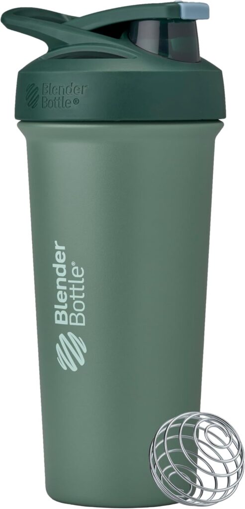 BlenderBottle Sport Sleek Shaker Cup Insulated Stainless Steel Water Bottle with Wire Whisk, 25-Ounce, (Green) Seaglass