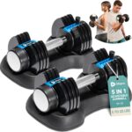 Lifepro Adjustable Dumbbells Set – 15lb, 25lb Pair or 43lb, 55lb & 90lb Single – Quick Adjustment, Anti Slip Handle – Space Saving & Strength Training Weights for Home Gym Exercise & Fitness