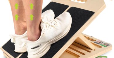 Slant Board for Calf Stretching, Adjustable Portable Wooden Incline Board for Calf Stretcher with Training Poster, 300 Lbs Weight Capacity Calf Stretch Wedge for Leg, Knees, Heel, Ankle & Stretching Slant Board for Calf Stretching, Adjustable Portable Wooden Incline Board for Calf Stretcher with Training Poster, 300 Lbs Weight Capacity Calf Stretch Wedge for Leg, Knees, Heel, Ankle & Stretching