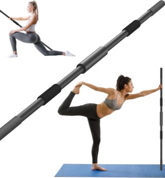 Yoga Stick 58 Inch Sturdy Alloy Steel – Adjustable Stick for Exercise, Stretching, Balance – Versatile Exercise Stick with Non-Slip Ends, Neck Cushion and Adjustable Grip Cushions
