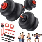 Adjustable Dumbbell Set, Free Weight Set with Silent Anti-Collision Air Cushion with Connector, 5-in-1 Dumbbells Set Includes Barbell, Kettlebells, Push up Stand, Weight Plate, Exercise & Fitness Dumbbells Weight Set for Home Gym Suitable Men/Women