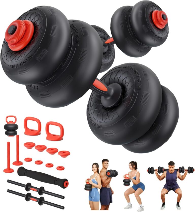 Adjustable Dumbbell Set, Free Weight Set with Silent Anti-Collision Air Cushion with Connector, 5-in-1 Dumbbells Set Includes Barbell, Kettlebells, Push up Stand, Weight Plate, Exercise & Fitness Dumbbells Weight Set for Home Gym Suitable Men/Women