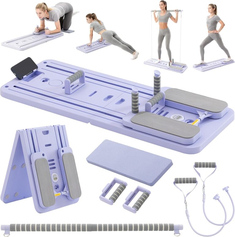 COSIEST Pilates Board for Home Use, Foldable Pilates Reformer Set with Resistance Bands, All-in-One Professional Workout Fitness Equipment for Core, Abs, Glutes, Legs, Butt, Arms Toning