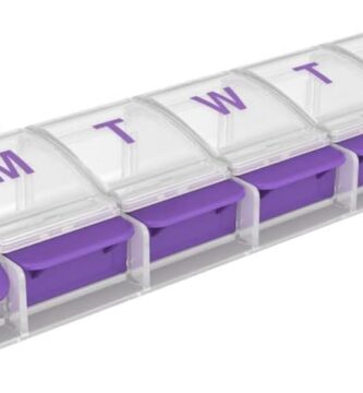 EZY DOSE Weekly (7-Day) Pill Case, Medicine Planner, Daily Vitamin Organizer Box, X-Large Push-Button Compartments, Convenient and Easy to Use, Arthritis Friendly, Clear Lids, Color May Vary, BPA Free