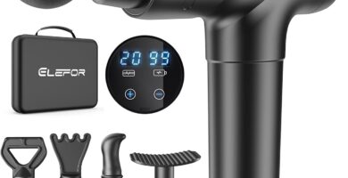 Elefor Massage Gun Deep Tissue,Percussion Back Massager Gun for Athletes Muscle Massage Gun for Pain Relief with 8 Massage Heads & 20 Speeds (Matte Black)