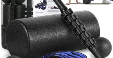 Foam Roller Set – High Density Back Roller, Muscle Roller Stick,2 Foot Fasciitis Ball, Stretching Strap, Massager Ball for Whole Body Physical Therapy & Exercise, Yoga, Back Pain, Leg, Deep Tissue