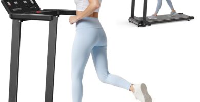 Foldable Treadmill with LCD Display – 2.5HP Quiet Motor Under Desk Electric Treadmill, 300 lbs Capacity, Shock Absorption for Home Office, US Plug