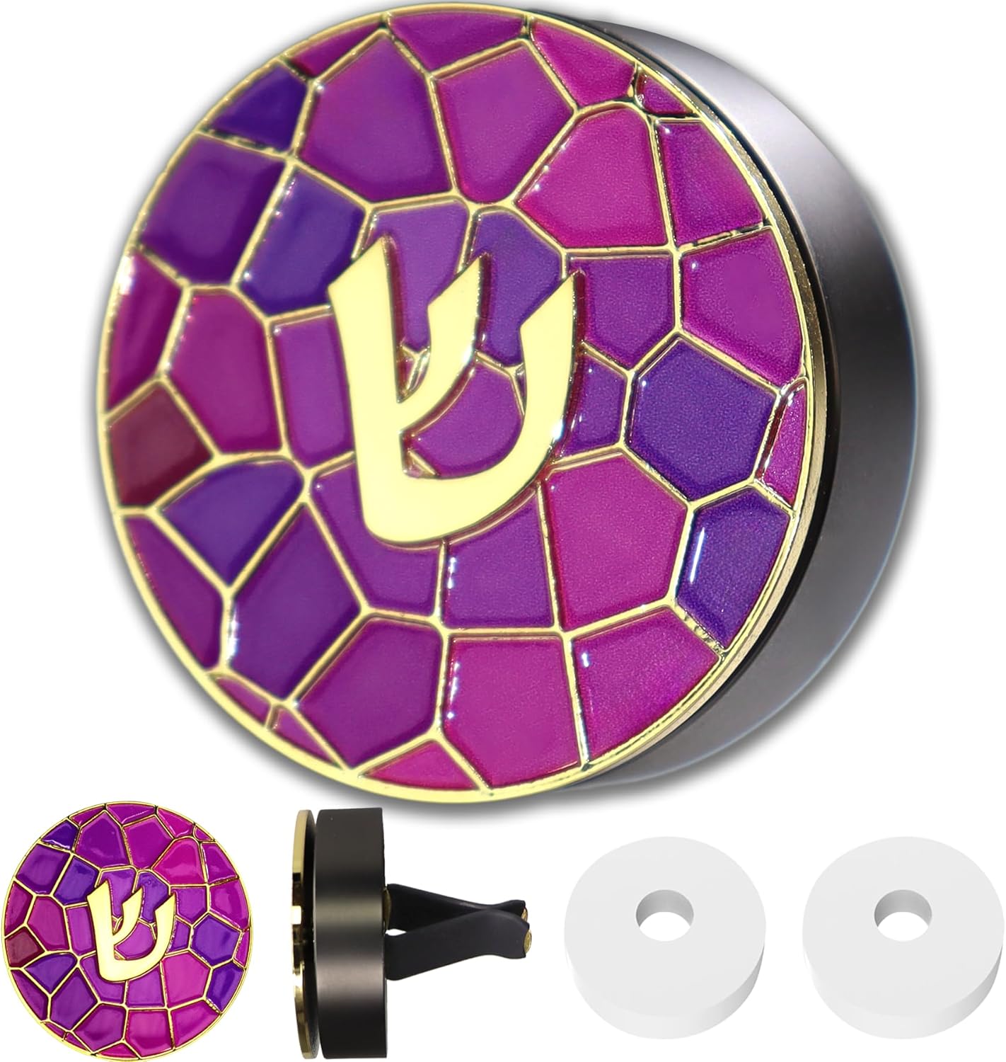 Hebrew Shin Car Vent Clip Air Freshener – Essential Oil Diffuser Refillable with 1 DIY Unscented Pads for Car Jewish Hanukkah Gifts Pink 1.57”