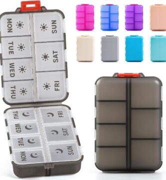 New Foldable & Double Protection Portable Weekly Pill Organizer 2 Times A Day with Etched Labels, AM PM 7 Day Week Medicine Box, Daily Travel Pill Case Dispenser for Vitamin, Supplement – Clear Black
