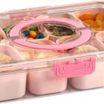 Paris Hilton Snack Box, 8-Compartments in the Container with Snap-On Lid and Carry Handle, Perfect for Entertaining, Snacking & Storage, 8-Ounce Compartments, Pink