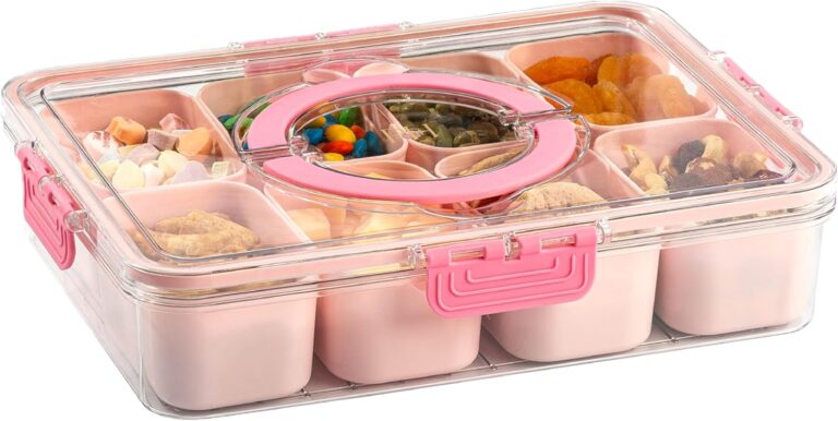 Paris Hilton Snack Box, 8-Compartments in the Container with Snap-On Lid and Carry Handle, Perfect for Entertaining, Snacking & Storage, 8-Ounce Compartments, Pink
