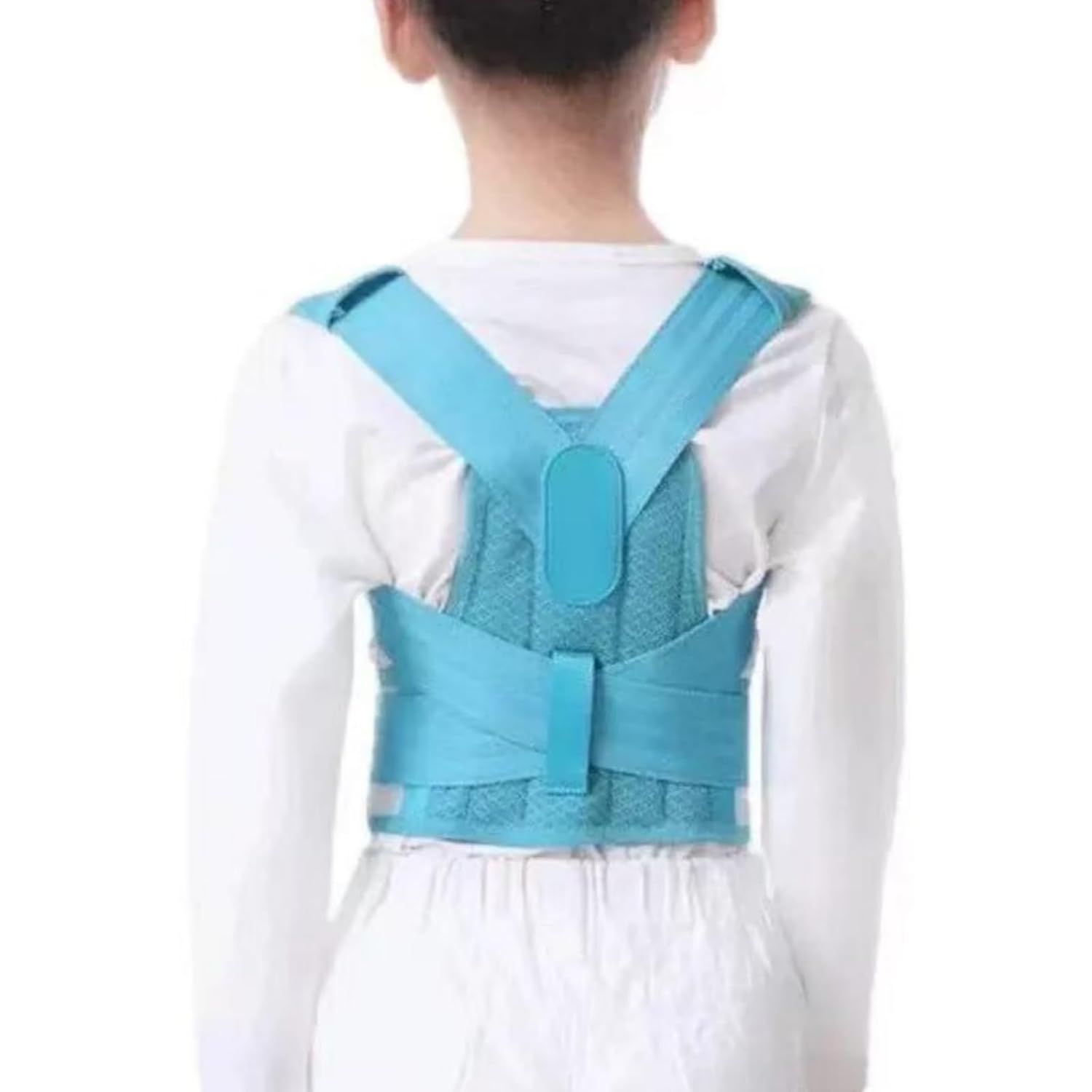 Posture Corrector for Kids and Teens, Scoliosis Back Brace Upper Back Stretcher, Adjustable Support Back Straightener for Improving Bad Posture and Preventing Slouching (Blue, Large)