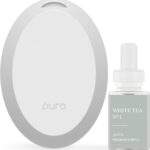 Pura Mini Smart Fragrance Diffuser for Small Spaces Adjustable Smart Home Device with LED Light & Automatic Vial Detection – Includes 1 Scent Refill; White Tea no.1