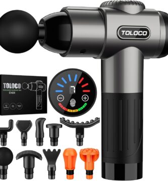 TOLOCO Massage Gun, Deep Tissue Back Massage for Athletes for Pain Relief, Percussion Massager with 10 Massages Heads & Silent Brushless Motor, Valentines Day Gifts for Him Her, Grey