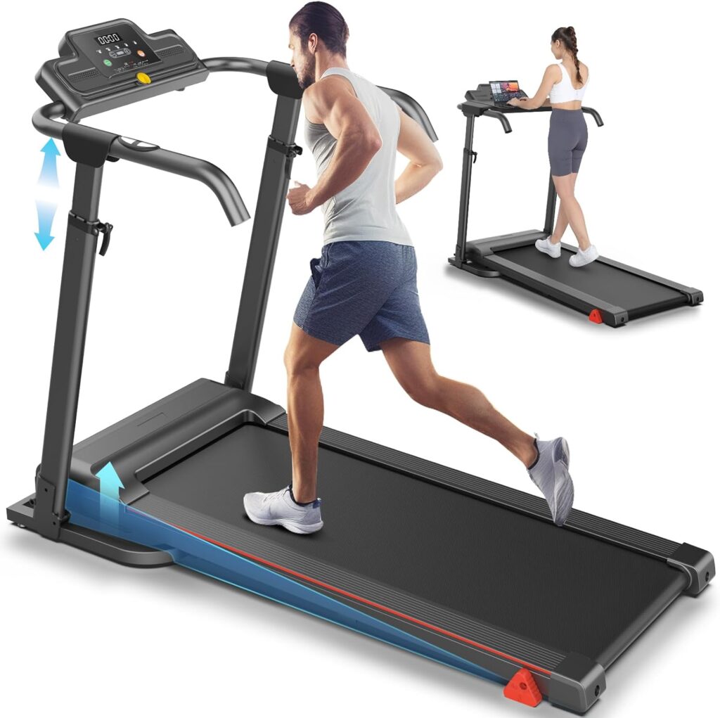Treadmill with Incline, Folding Treadmill with Desk Workstation & Adjustable Height, 350 LBS Capacity 3.5HP Quiet Brushless Motor 7.5 MPH, Pulse Sensor, Perfect Treadmills for Home/Office/Gym Use