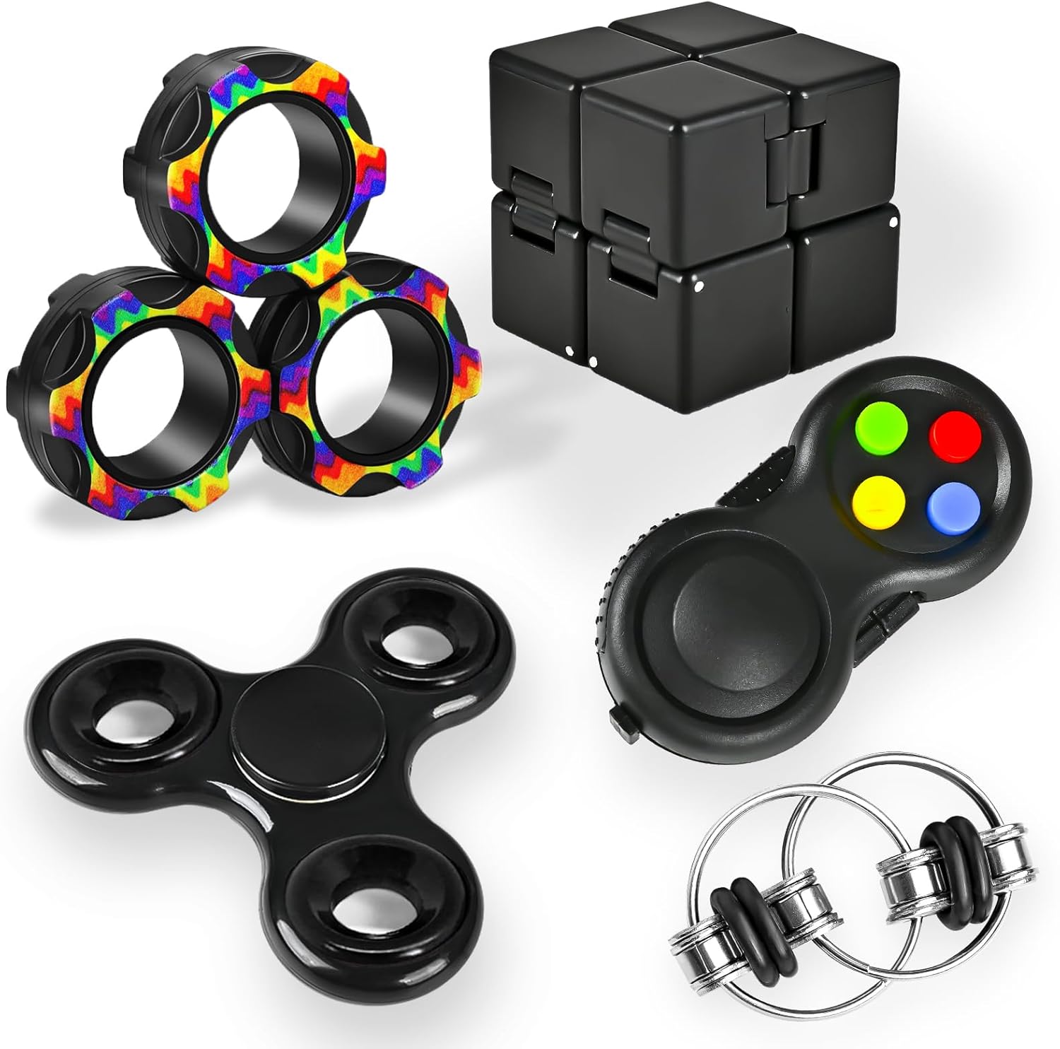 Valentines Day Gifts for Him 5PC Fidget Toys Adults Set Fidgets for Classroom Must Have Autism Sensory Pack Figette Cube ADHD Special Treasure Prize Tool Stress Relief Desk Cool Gadget for Kids Teen