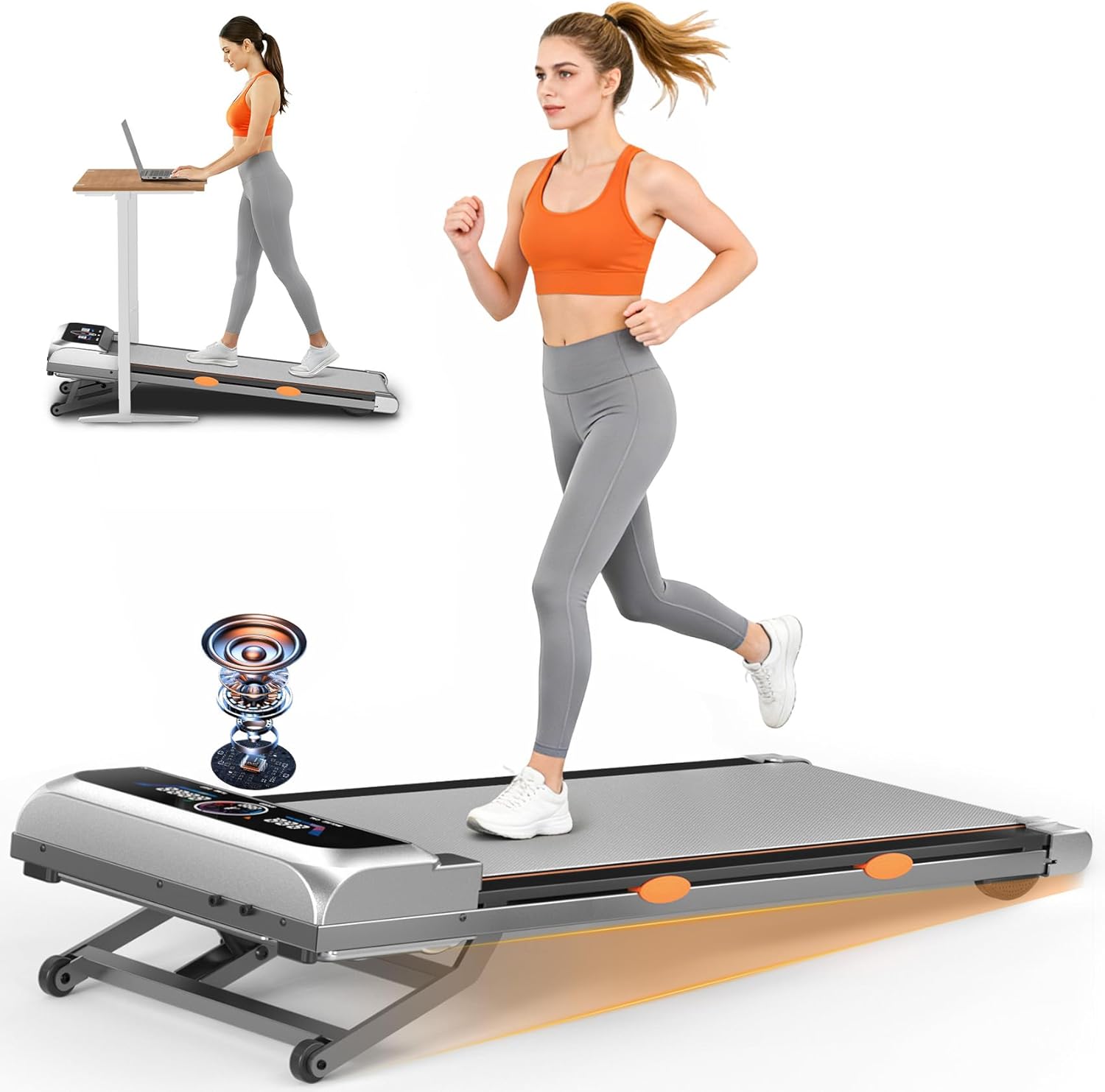 Walking Pad Treadmill with 15% 12-Level Auto Incline, 450 lbs Capacity RGB UI Screen, 3 in 1 Under Desk Treadmill, Bluetooth Speaker, 3.5HP Quiet Portable Treadmills for Home Hiking, APP & Remote
