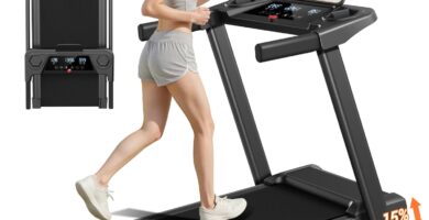 16% Incline Treadmill with Handle, 3-in-1 Portable Treadmills for Home and Office, Foldable Treadmills with 300 Lbs Weight Capacity, 3.0HP Quiet Walking Pad Treadmill, Three Screen