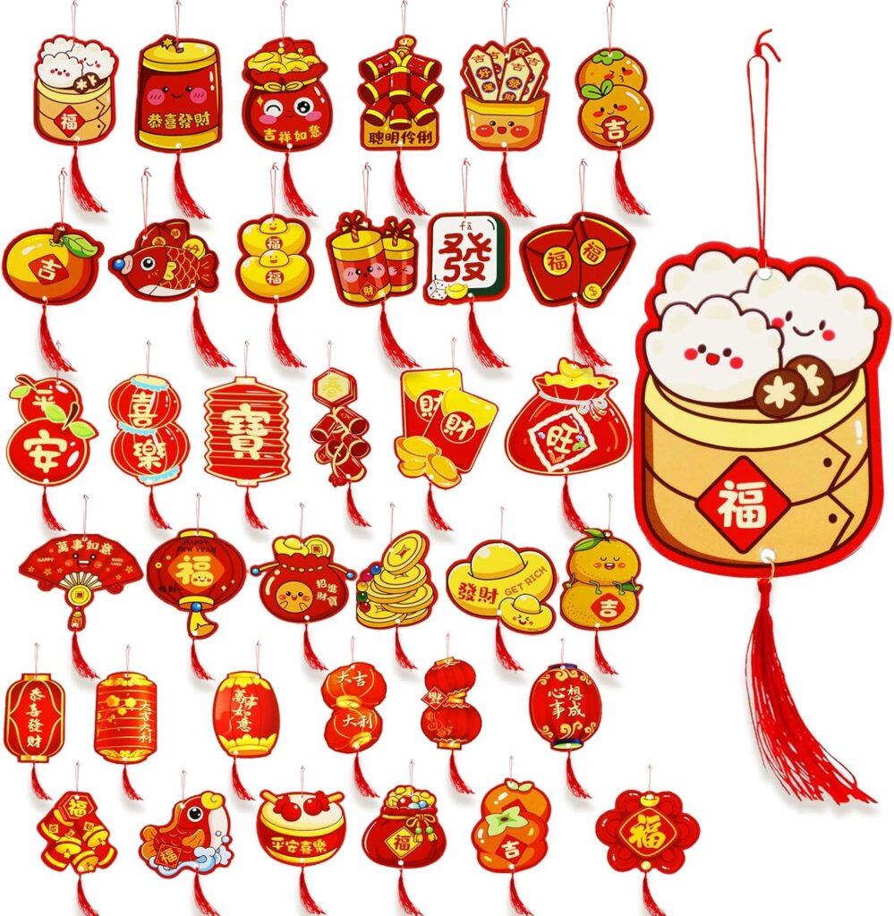 36Pcs Chinese New Year Decorations 2026 Lucky Hanging Ornaments Fu Knot Pendants Lunar New Year of The Horse Decoration for Home Office Tree Wall Party Spring Festival Chinese New Year Decor