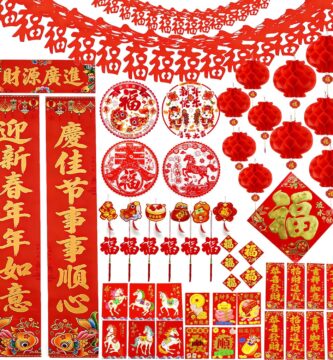 77PCS Chinese New Year Decorations 2026 Chinese Couplets Lunar New Year of The Horse Decoration Set Paper Red Lantern Hongbao Hanging Ornaments for Window Door Spring Festival Party Decor