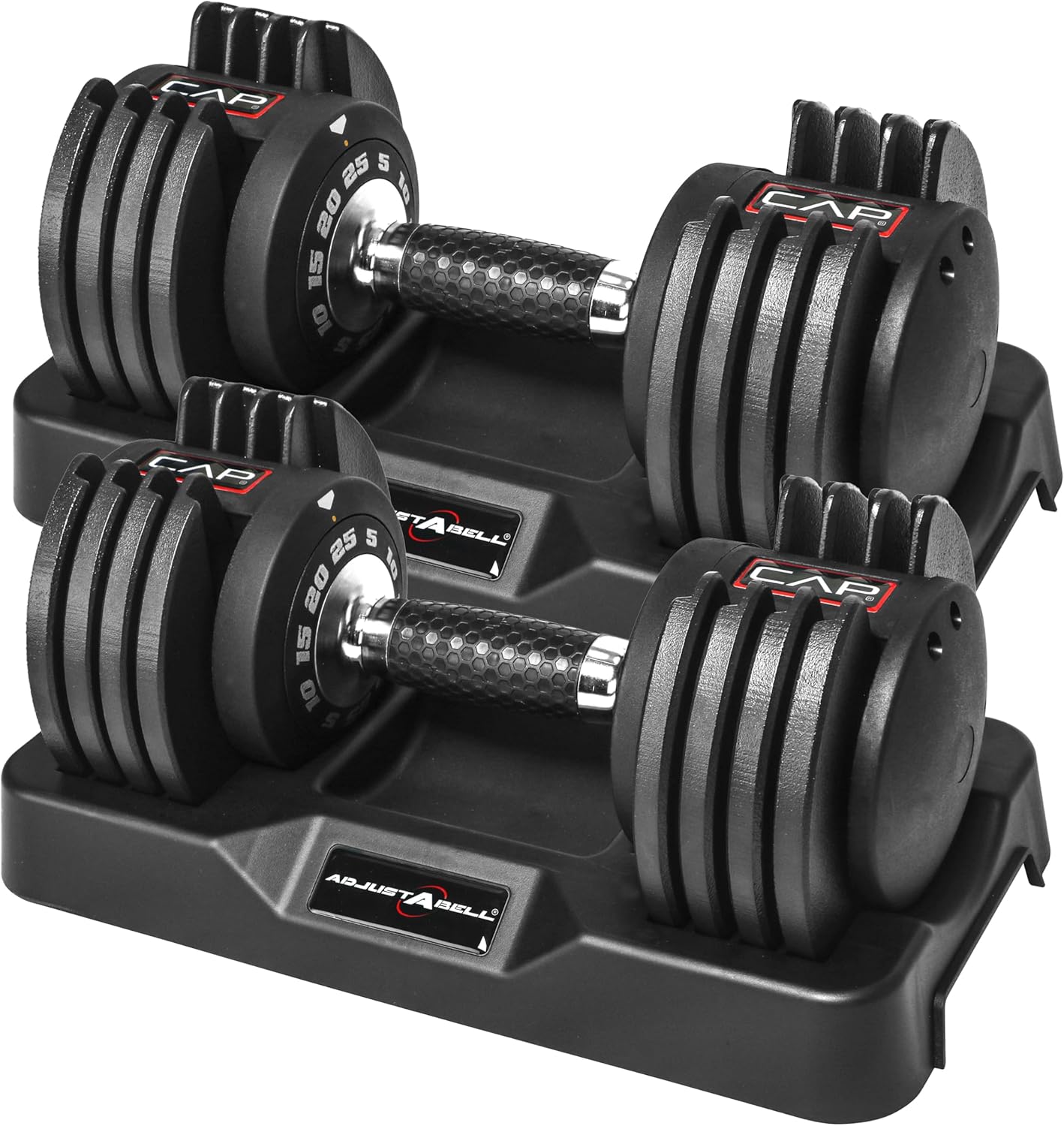 CAP Barbell ADJUSTABELL Adjustable Round Dumbbell Weights – Singles & Pairs | 12.5 lb, 25 lb & 55 lb | Multiple Handle Options