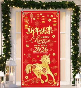 Chinese New Year Decoration 2026 Chinese New Year Door Cover, The Year of the Horse Hanging Door Banner for 2026 Spring Festival Decorations